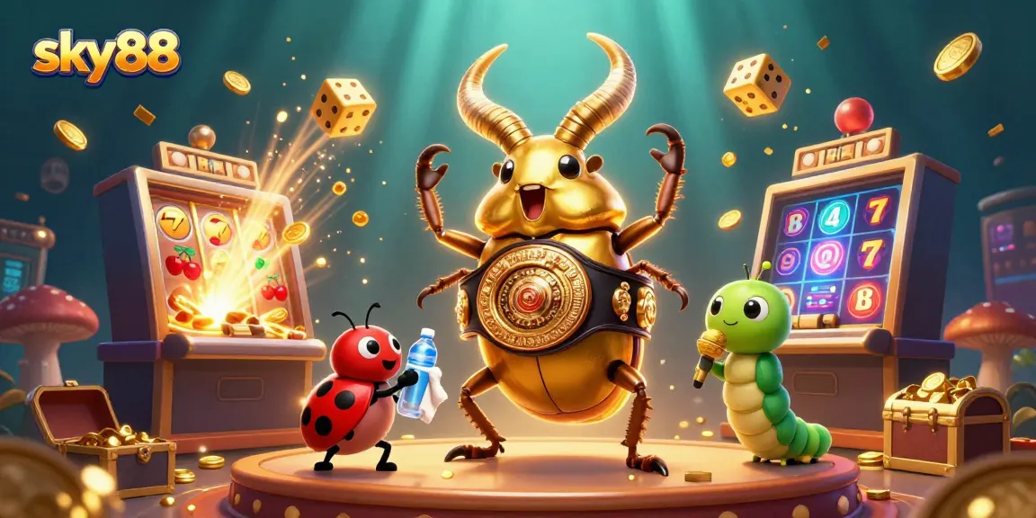 Cherish winnings with sky88's dynamic 3D casino scene featuring vivid characters and game elements.