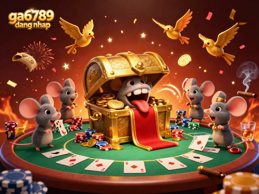 Experience thrilling bets at ga6789 dang nhap with vibrant casino scenes featuring poker chips and golden treasures.