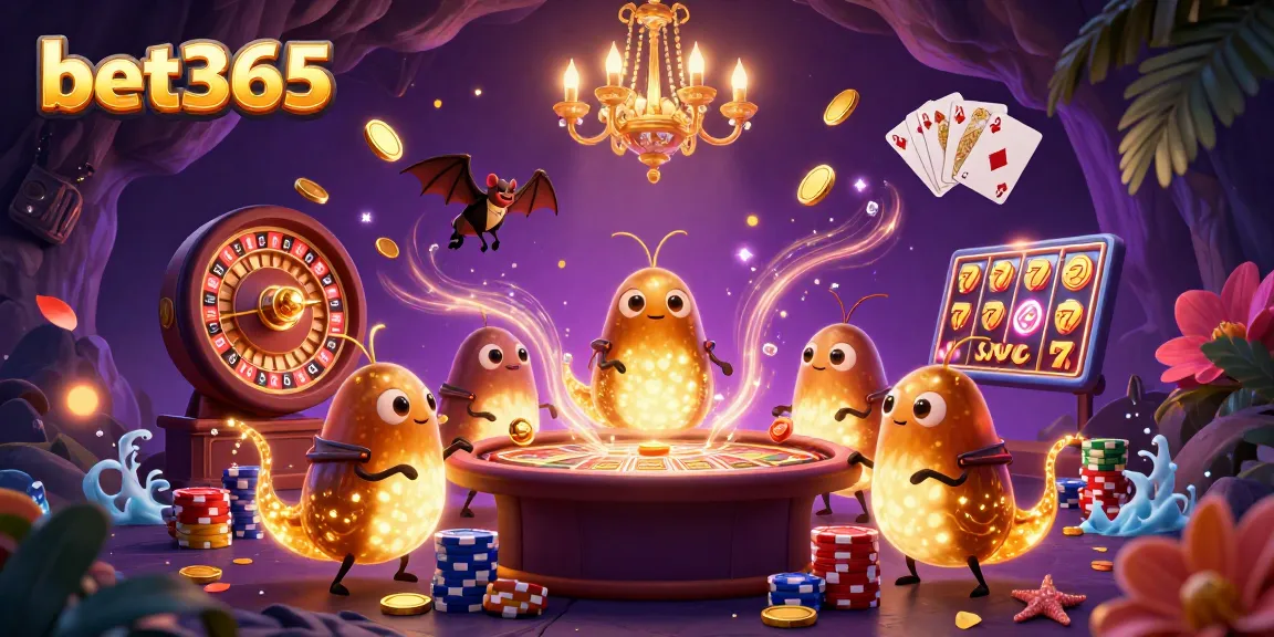 Experience the vibrant atmosphere of bet365's casino with glowworms lighting up a dynamic scene of games.