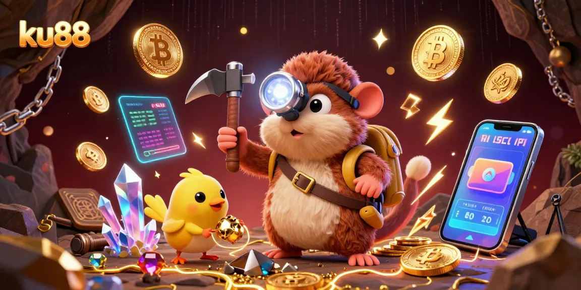 ku88 celebrates thrilling treasure hunts in a vibrant underground crypto mine with glowing gems.