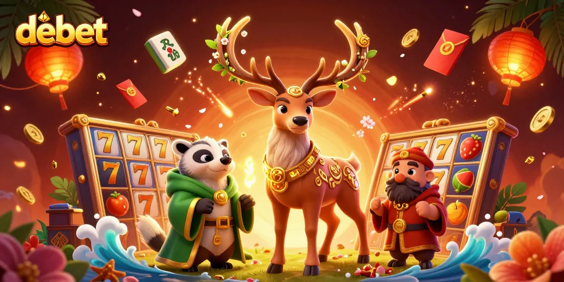 Experience luck and magic with debet in this vibrant casino-themed 3D illustration.