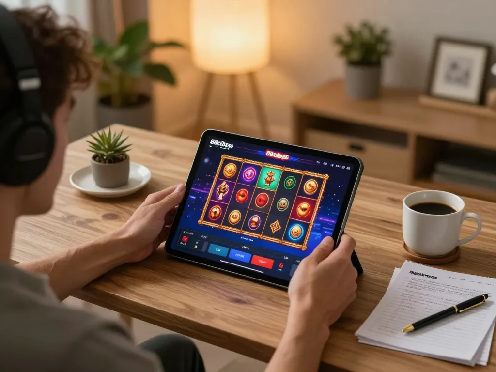 Player engaging with the 88clbgo app for immersive online gaming experience, surrounded by a cozy atmosphere.
