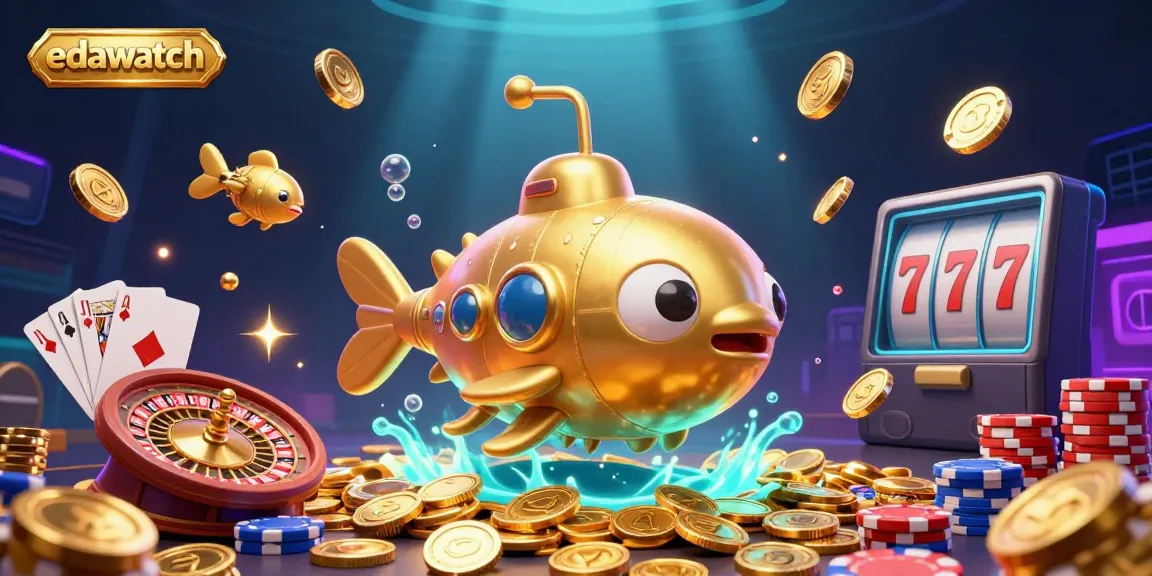 Experience the edawatch excitement with a majestic kraken submarine and vibrant casino elements.