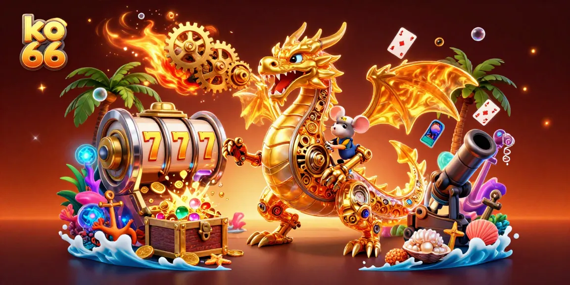 Experience the excitement of ko 66, where a golden dragon brings casino action to life with vibrant slot elements.