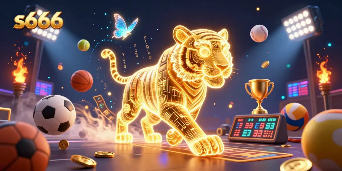 Experience thrilling wins at s666 with a neon-wireframe tiger in an energetic casino landscape.