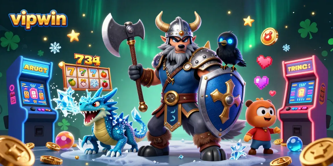 Experience thrilling playtime with vipwin as the Viking warrior battles alongside an ice-breathing dragon.