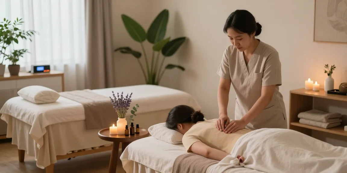 Enjoying professional 강서구출장마사지 in a serene therapy room with soothing ambiance.