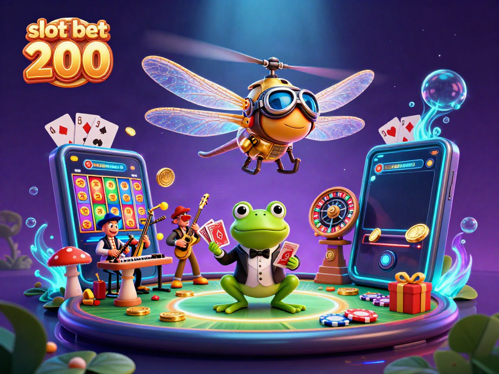 Melihat slot bet 200 di dunia slot dengan karakter unik dan gemerlap dalam permainan kasino.