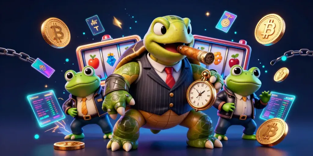 Spin the reels with excitement on trang chủ MM88 featuring a 3D turtle mobster with crypto elements.