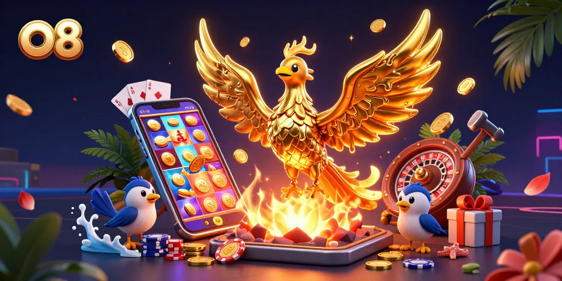 Experience the excitement of o8 with a vibrant scene showcasing a molten golden phoenix and dynamic casino games.