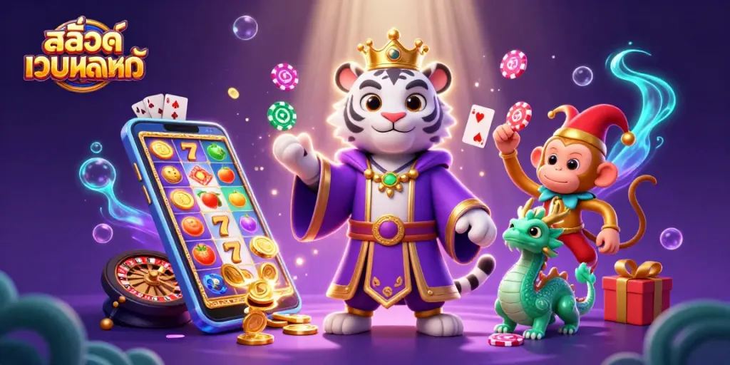 เล่นสล็อตเว็บตรงแท้กับเสือขาวและลิงในคาสิโนสไตล์การ์ตูน
