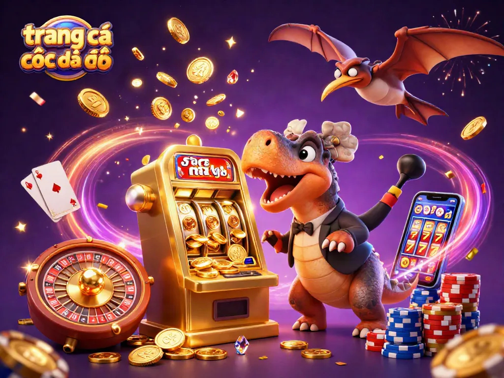 Trang cá cược đá bóng hấp dẫn khi khủng long chơi slot machine, tiền vàng bay khắp nơi