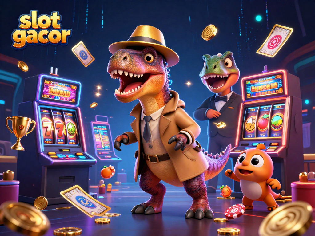 Engage with thrilling slot gacor gameplay featuring a velociraptor card counter in action at the slots.