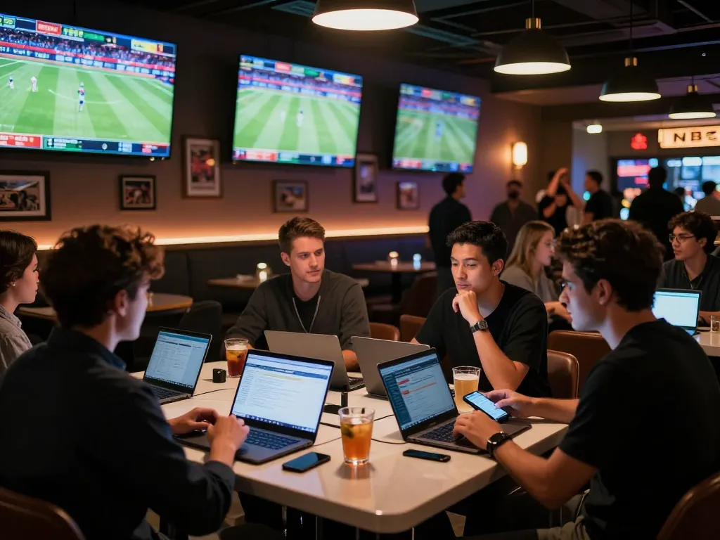 Experience fabet's exciting sports betting arena, where engaged bettors strategize and cheer.