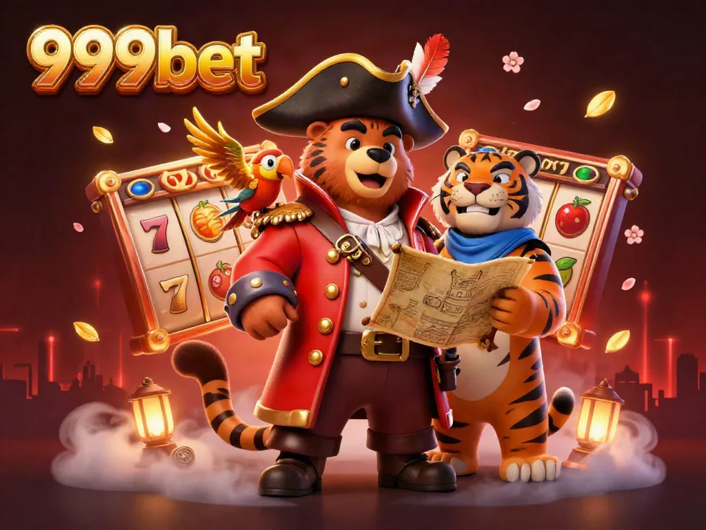 Experience excitement at 999bet with thrilling slot games and dynamic visuals in this colorful 3D illustration.