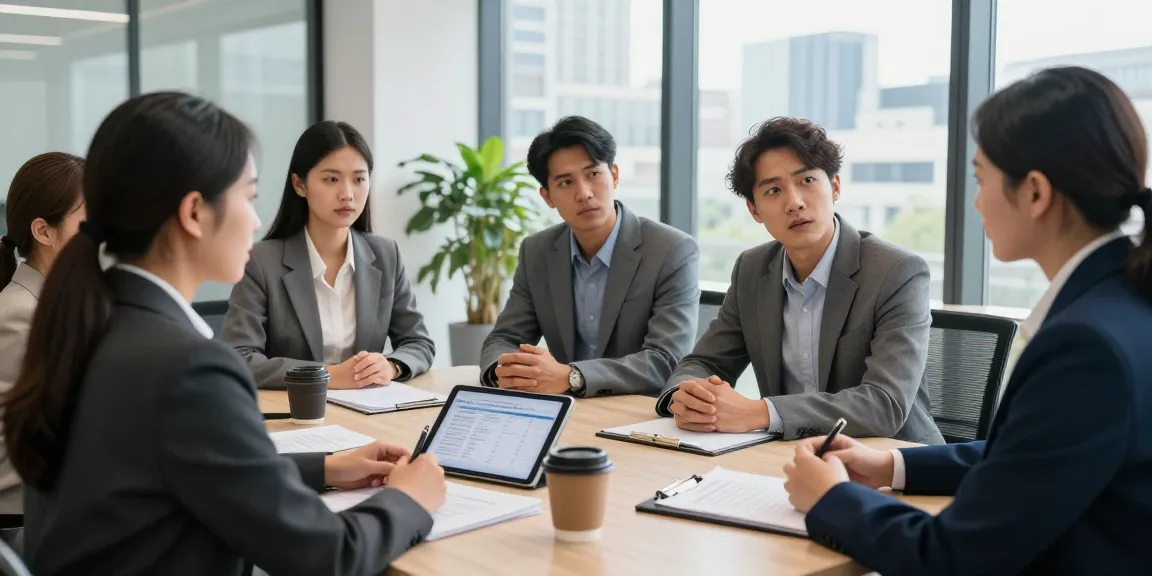 Business owners discussing a merchant cash advance lawsuit in a modern office.
