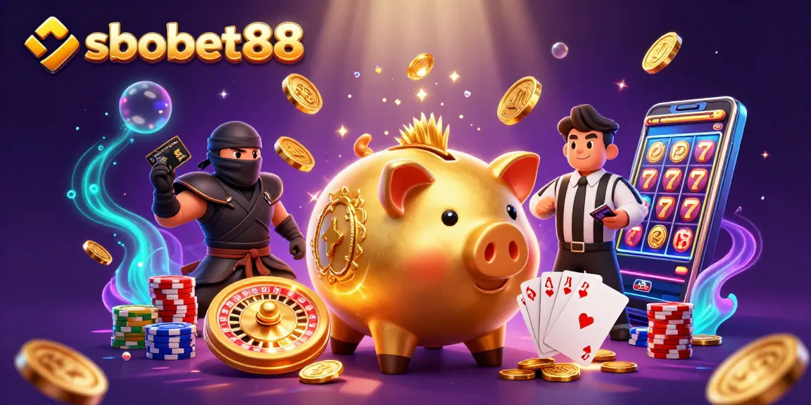 Join sbobet88 as the golden piggy bank sumo wrestler stomps for thrilling winnings!