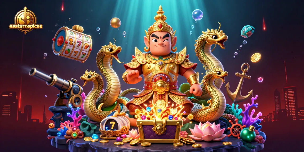 Spin slot reels and uncover treasures with easternspices in this dynamic 3D casino scene.