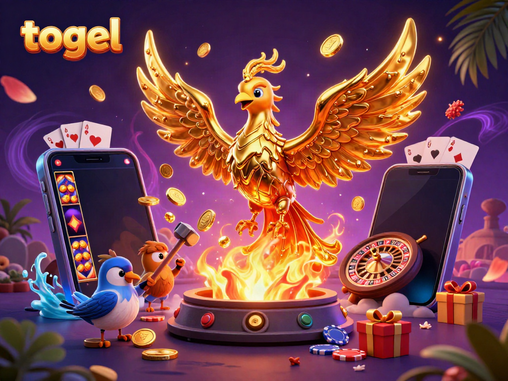 Experience the thrill of togel with a golden phoenix scene showcasing vibrant casino elements and energetic gameplay.