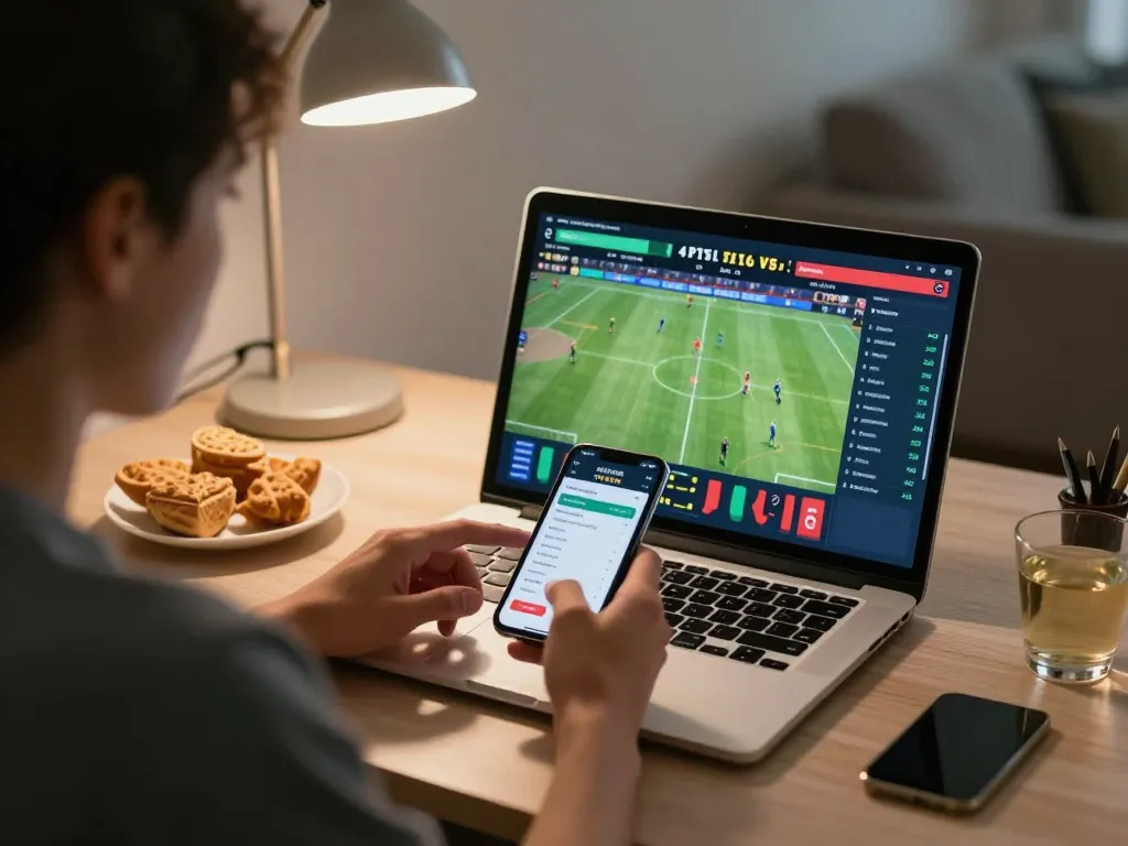 Engaging in live sports betting with SBOBET link sbobet on laptop while using smartphone app for odds