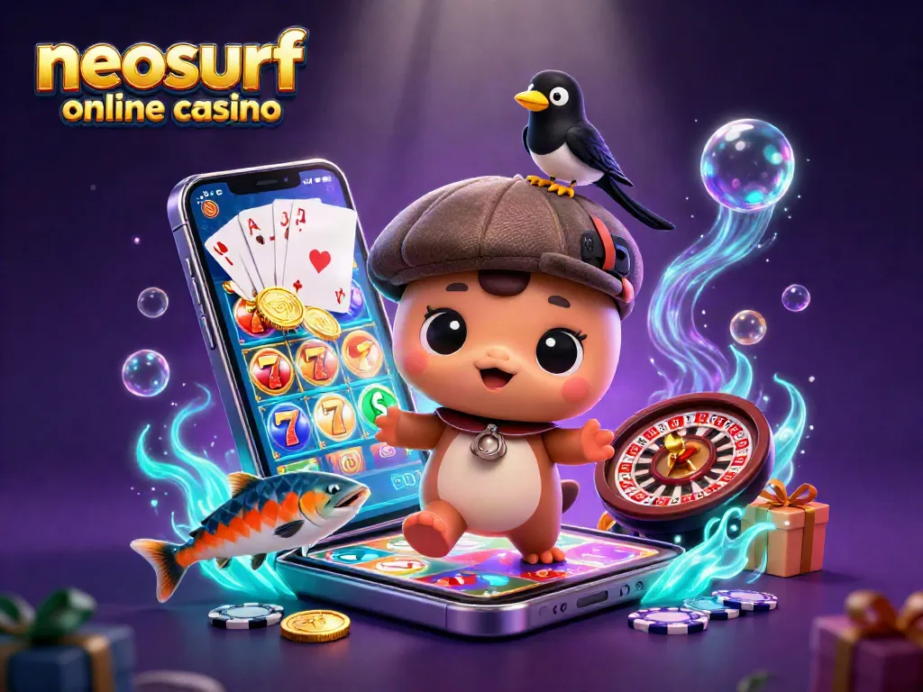 Experience excitement at a neosurf online casino with playful characters, vibrant game elements, and rich details.