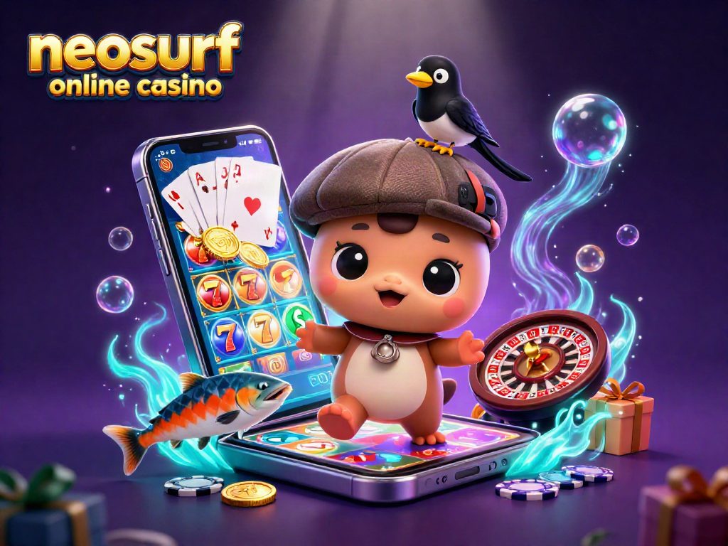 Experience excitement at a neosurf online casino with playful characters, vibrant game elements, and rich details.