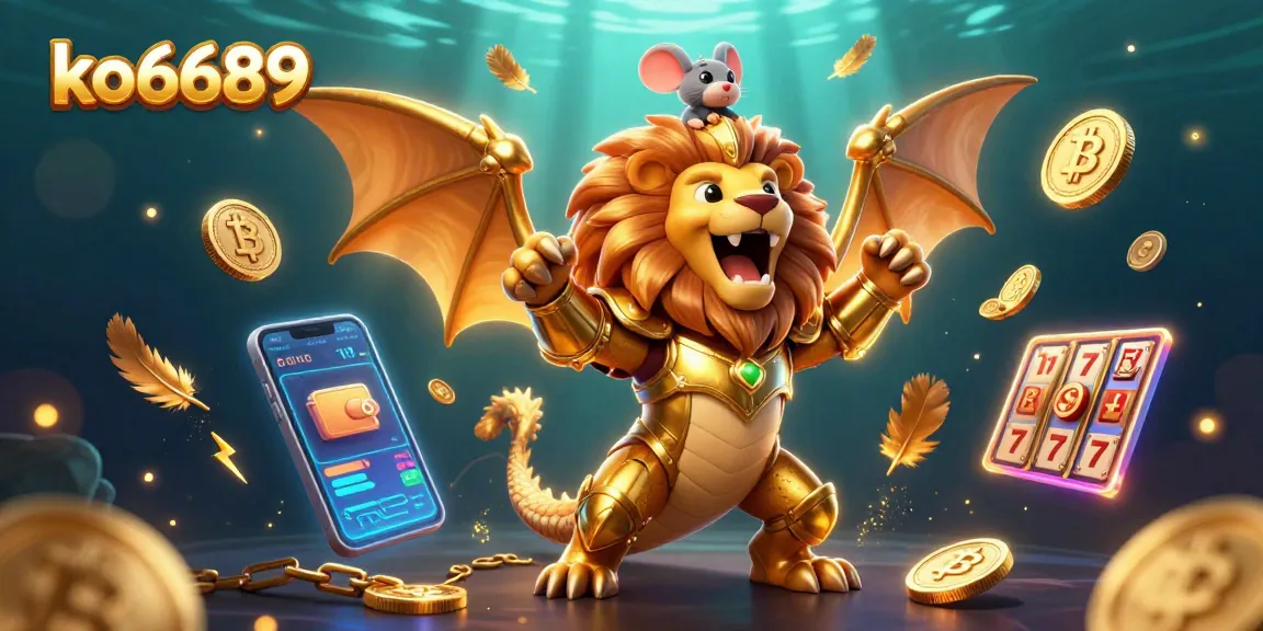 Spin the reels at ko6689 with a majestic chimera and cryptocurrency theme in vibrant, rich details.