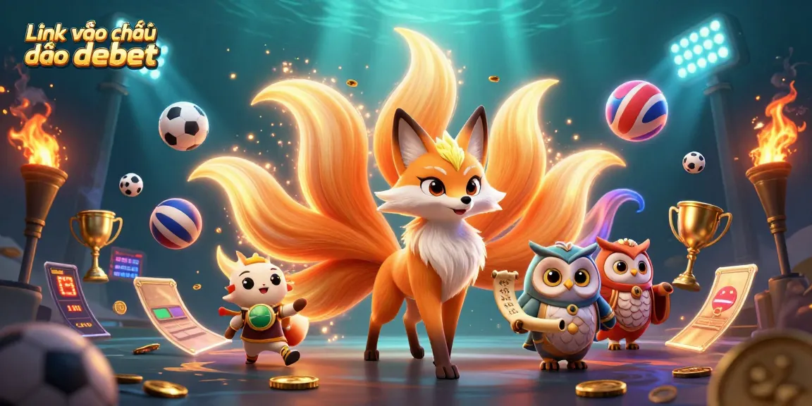 Engage with Link vào nhà cái Debet through this dynamic 3D illustration showcasing animated sports betting elements.