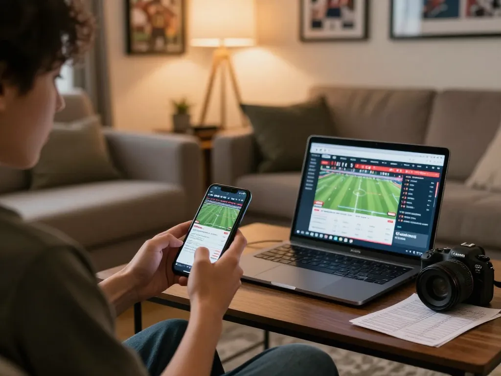 Animated sports betting experience with bongdallu app in use, showcasing relaxation and strategy