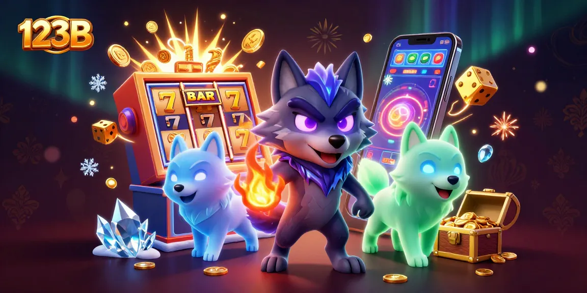 Engage with thrilling slots and jackpots at 123B, showcasing ghostly wolves in an energetic casino scene.