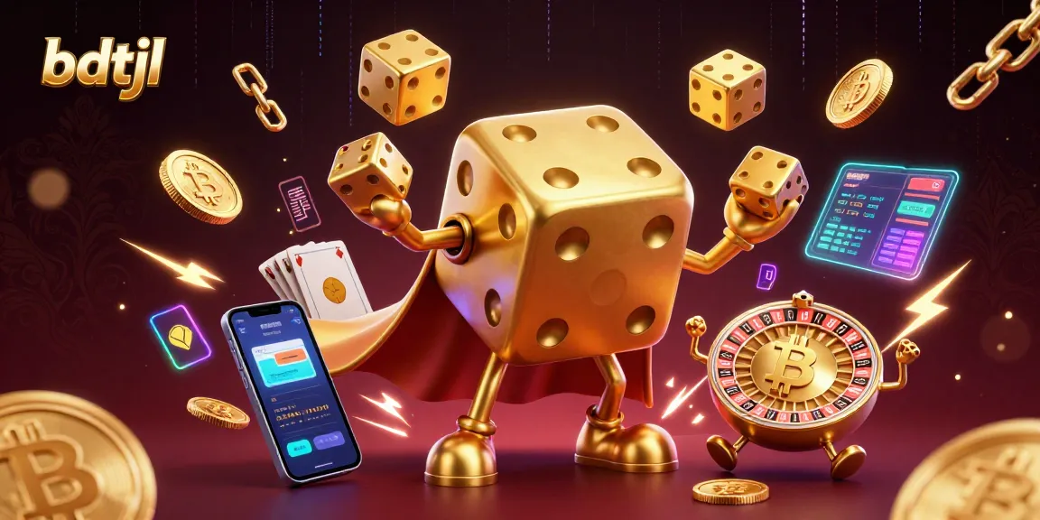 bdtjl presents an exciting 3D animated casino scene with golden dice and vibrant crypto elements