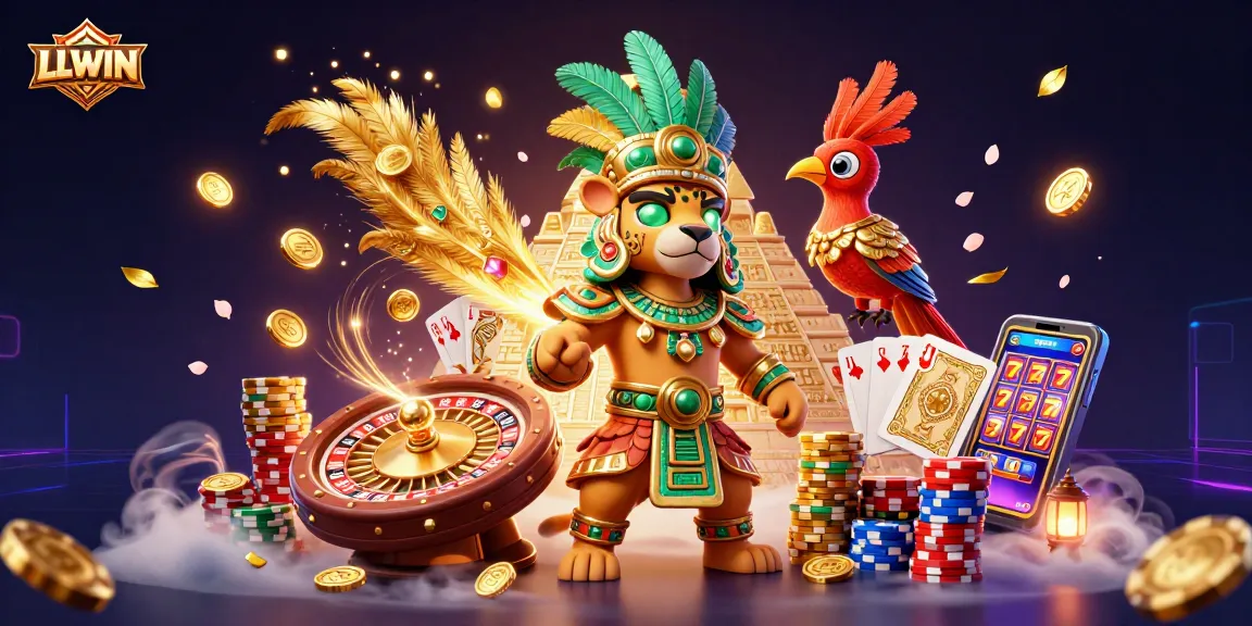Experience the thrill of LLWIN with cascading coins and vibrant casino graphics.