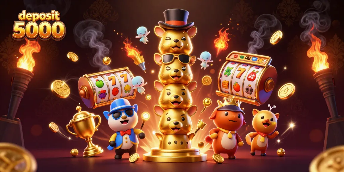 Engage with deposit 5000 slots, highlighting a vibrant 3D illustration of a golden totem pole surrounded by dynamic game elements.