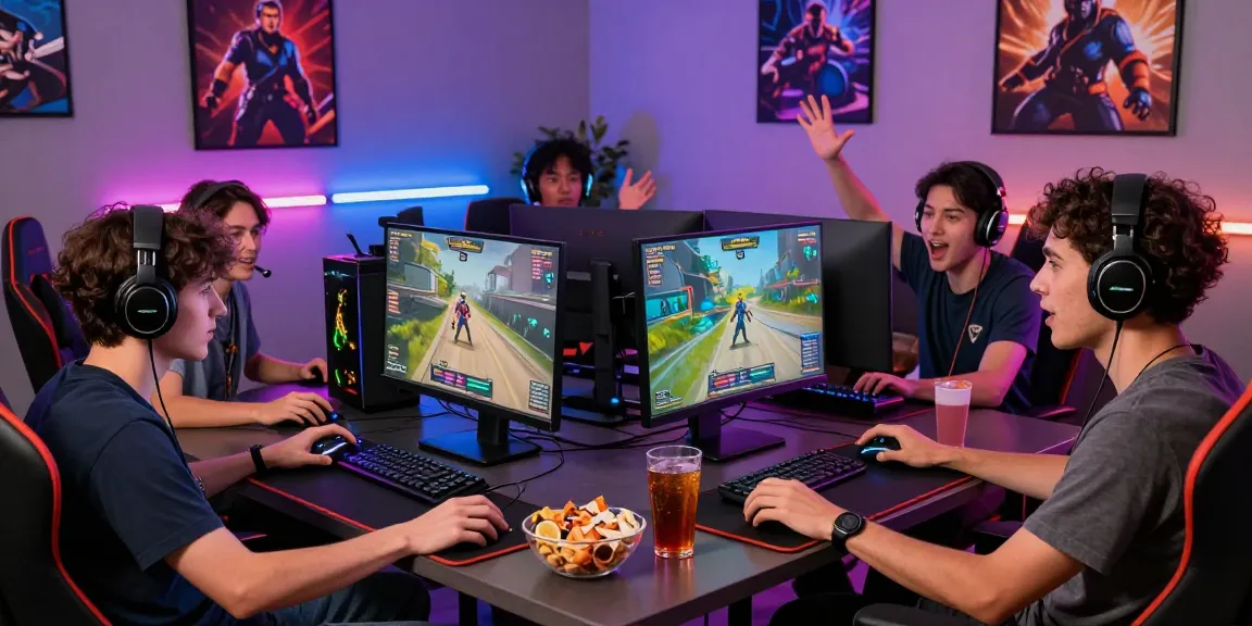Diverse friends engaged in a gaming session around modern equipment, exploring strategies for rokok88 blog multiplayer adventures.