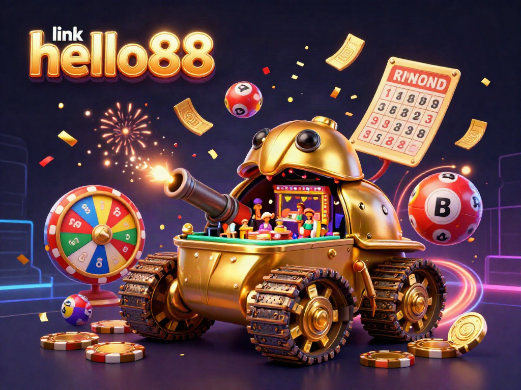 Engage in the vibrant world of link hello88, featuring a colorful casino scene with dynamic lottery elements.