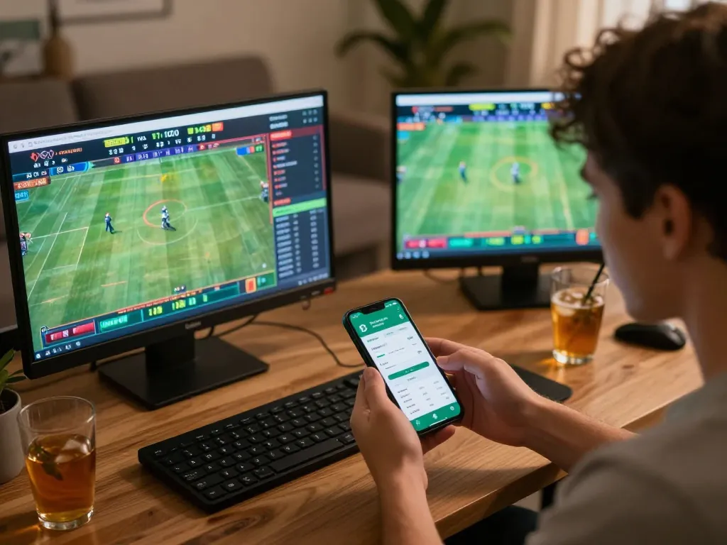 A person engaging with the keobongda app for strategic sports betting from home.