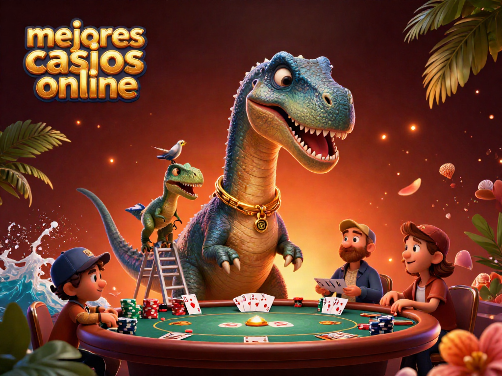 Juega en los mejores casinos online y disfruta de torneos y juegos en una animada escena de póker.