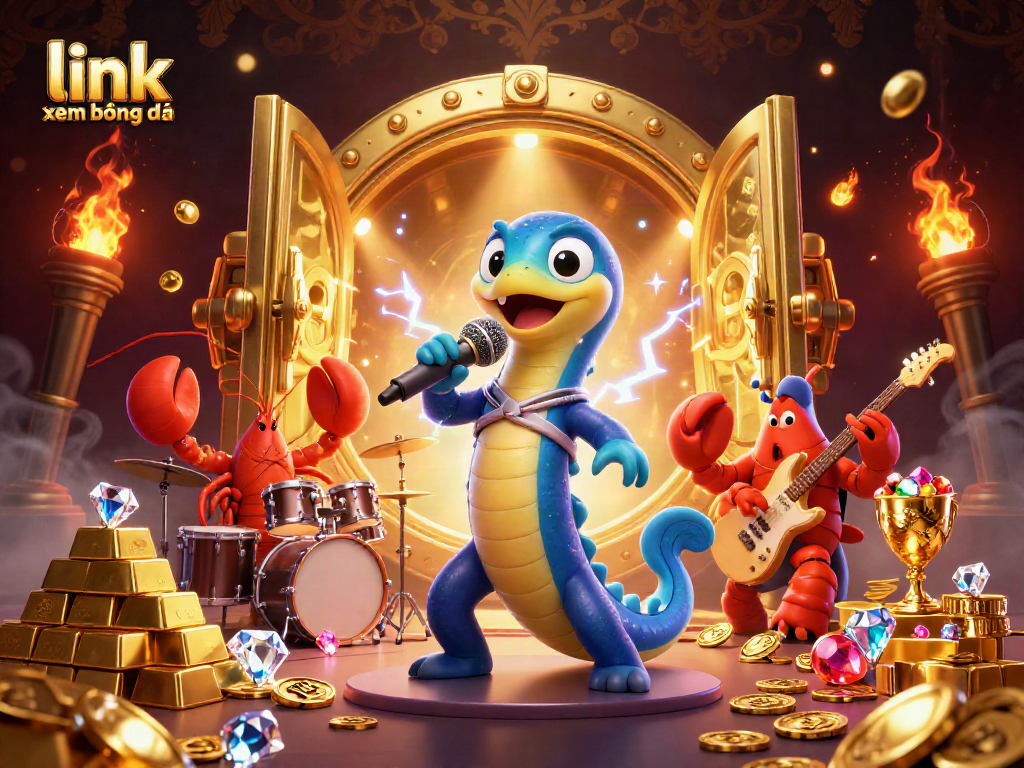 Engage with link xem bóng đá in this vibrant 3D underwater illustration of a DJ electric eel and band.