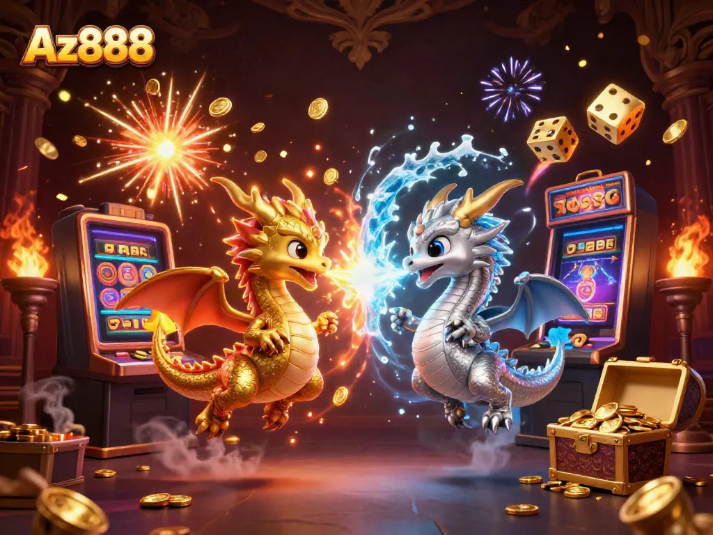 Experience excitement with Az888 as dragons battle in a vibrant casino scene featuring jackpot thrills and colorful game elements.