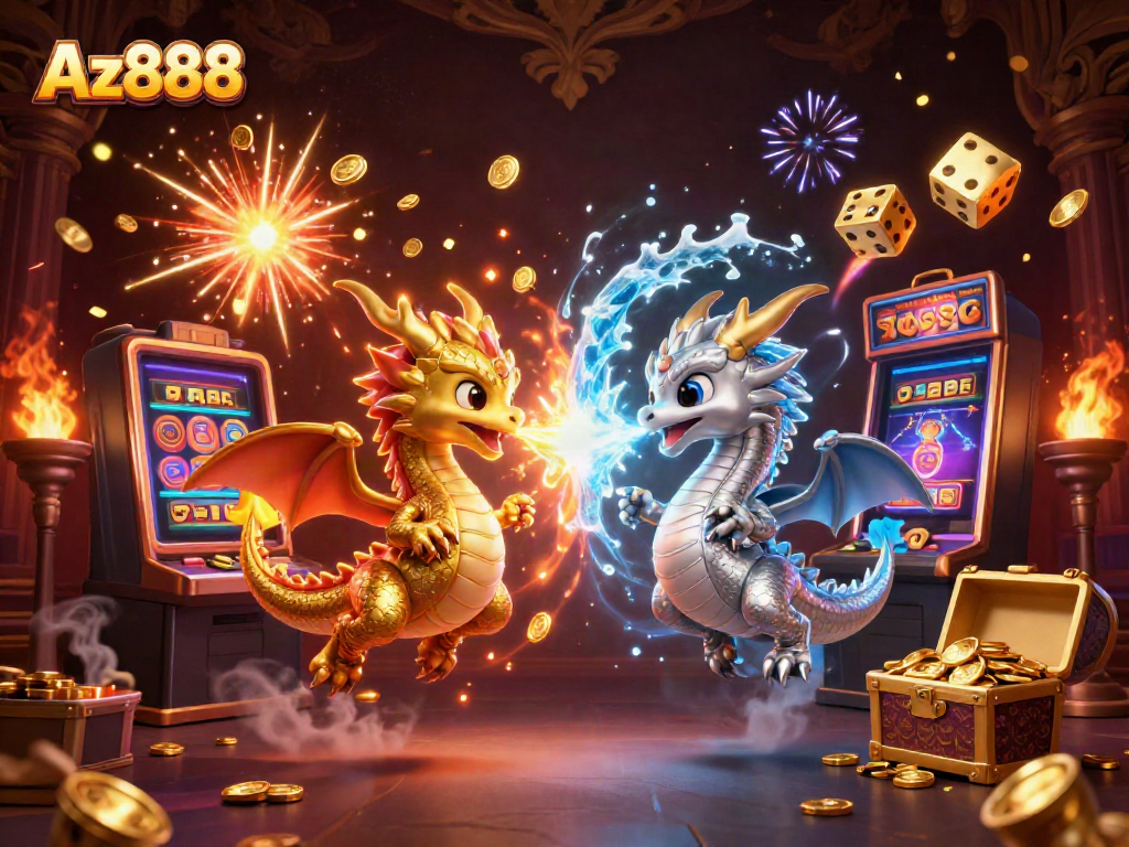 Experience excitement with Az888 as dragons battle in a vibrant casino scene featuring jackpot thrills and colorful game elements.
