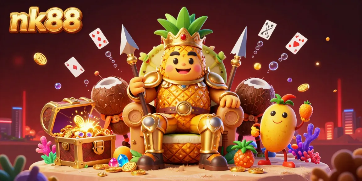 Experience the vibrant beach casino scene with the golden pineapple king and dynamic game elements in nk88.