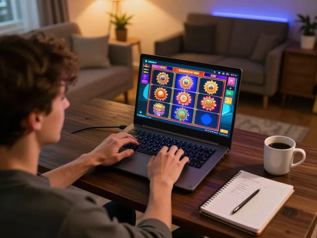 Engaging in online slots at home with badak178 platform, showcasing lively gameplay and strategies.