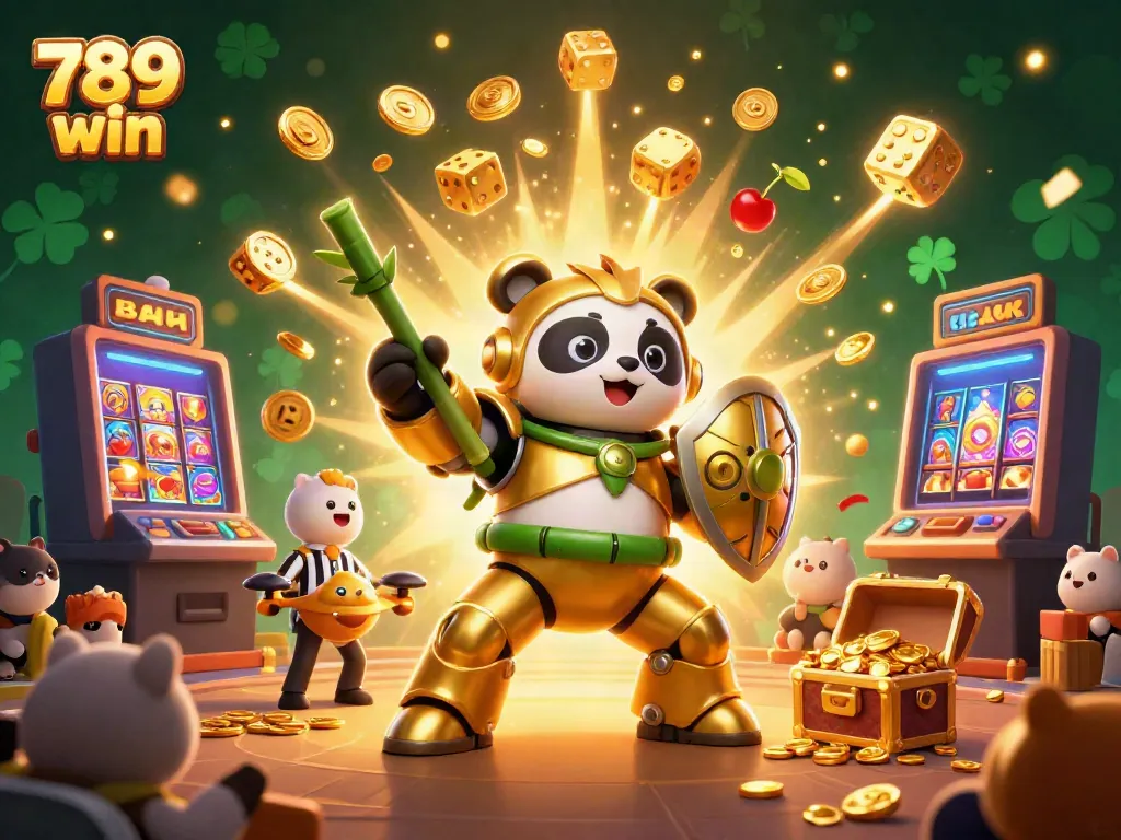 Experience the excitement of 789 win with a golden panda, jackpot delights, and dynamic casino elements.