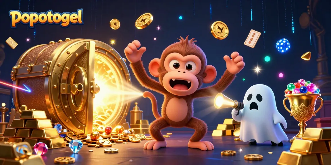 Join the action with popotogel as the poltergeist monkey juggles thrilling gaming elements in a vibrant casino scene.