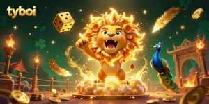 Experience thrilling bets with tyboi in a dazzling 3D casino adventure, featuring golden dice and vibrant game elements.