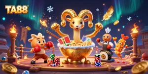 Engage with TA88's exciting casino scene featuring the giant ramen bowl dealer and dynamic characters.