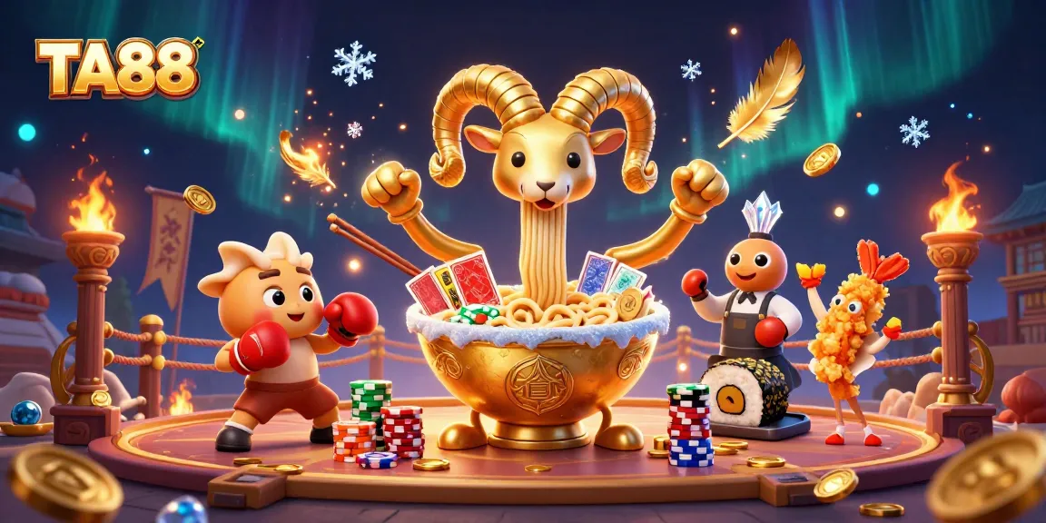 Engage with TA88's exciting casino scene featuring the giant ramen bowl dealer and dynamic characters.