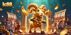 Engage with exciting slots at lc88 featuring golden ram and casino elements in dynamic illustration.