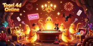 Join the fun at Togel 4d Online's vibrant casino scene with glowing characters and thrilling game elements!