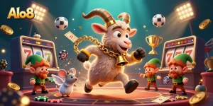 Alo8 features a festive Krampus goat running a lively casino scene with dynamic slot elements and mischievous elf gremlins.